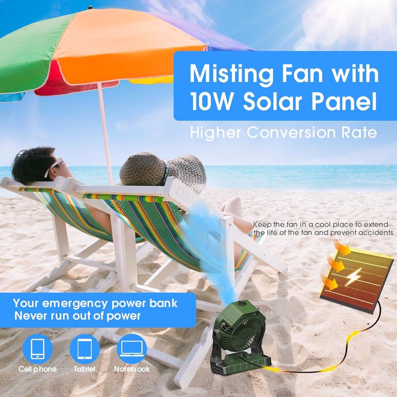 Ausic 10W Solar Fan with Mister, Misting Camping Fan with Solar Panel, Portable Outdoor Fans, 8 Inch Battery Operated Rechargeable Cooling Fans with Water Spray for Travel/Beach/Chicken Coop - Image 5